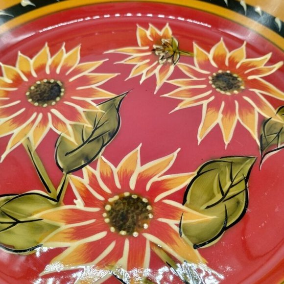 Pier 1 Imports Sunflower Large Serving Bowl Hand-Painted TerraCotta 11 5/8" - Picture 3 of 8